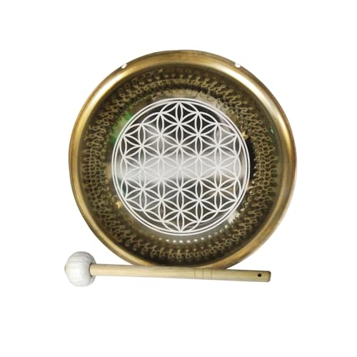 Arborea Golden Mirror Flower of Life Alloy Gong 22"/55cm with Wood Mallet For Sound Healing Meditation and Yoga - color: Golden Mirror Flower of Life Alloy Gong, size: 22"