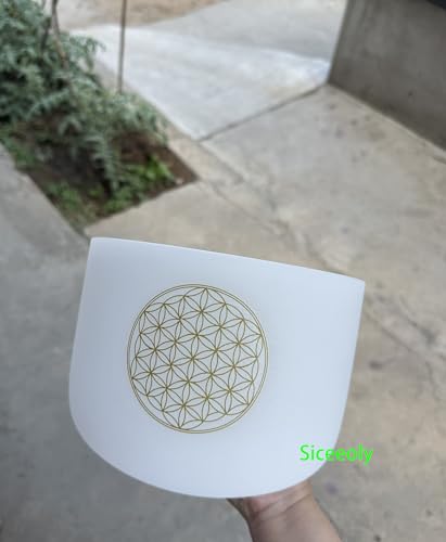 8" C Note 432HZ Flower of Life Crystal Singing Bowl Frosted Quartz Root Base Chakra Meditation Sound Healing with Durable Carrying Case Suede Striker O-ring - color: Life Flower, size: 8 inch