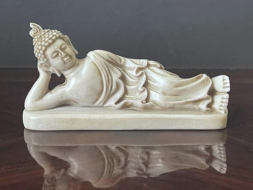 Reclining Buddha Statue - Sleeping Nirvana Meditation Sculpture - Thai Buddhist Figurine - Feng Shui Home Decor - Small Resin 5.5 Inches (Cream White) - color: Cream White
