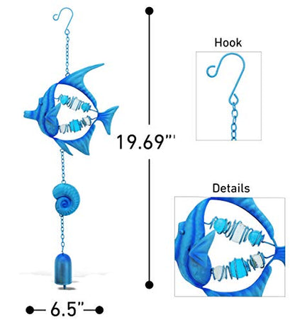 CoTa Global Blue Fish Sea Glass Hanging Wind Chime 19.69 Inch, Nautical Glass Windchime Outdoor Decor for a Harmonic Porch, Patio & Garden, Unique Beach Art Indoor Wind Chime Window Mobile