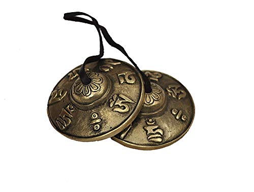 Gift Hand Tuned Meditation Tibetan Tingsha Cymbals Bell OM Mane Padme Hum Symbols Embossed Musical Instruments Manjeera Traditional Percussion Instrument Indian folk devotional music