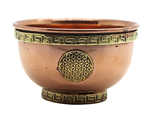 Copper Offering Bowl, 3 Inch Diameter, Great for Altar use, Ritual use, Incense Burner, smudging Bowl, Decoration Bowl, Offering Bowl (Flower of Life) - style: Flower of Life