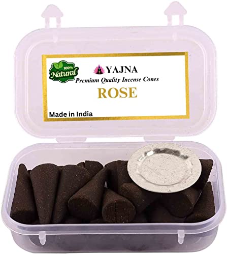 Yajna Rose 100%-Natural-Incense-Cones Handmade-Hand-Dipped Organic-Chemicals-Free for-Purification-Relaxation-Positivity-Yoga-Meditation The-Best-scents (20 Count) - color: Rose, size: Pack Of 20 Cones
