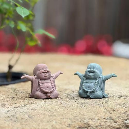 OwMell Japanese Jizo Monk Buddha Statue Figurine Aquarium Garden Decor - color: Laughing Buddha Small