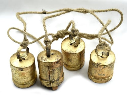 TA DIZAYN Handmade Decorative Bells, Gold Finish, Jute Rope, Rustic Style, Wall Hanging Decor, Door Knob, Wiccan Gifts for Home Wall Door