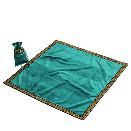 BLESSUME Wicca Square Altar Tarot Table Cloth for Reading with Card Pouch 24.4 * 24.4 inch (Green 2) - color: Green 2