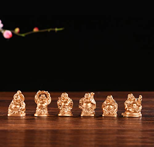 6Pcs 1'' Gold Resin Laughing Buddha Figurines, Tabletop Lucky Decor - color: 1'' Resin Gold Set