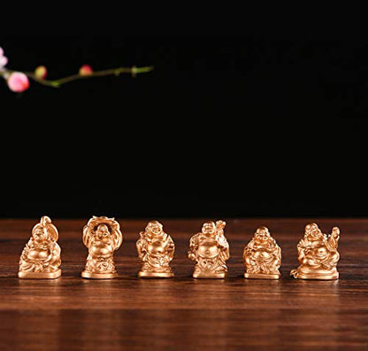 6Pcs 1'' Gold Resin Laughing Buddha Figurines, Tabletop Lucky Decor - color: 1'' Resin Gold Set