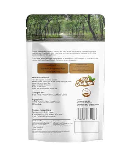Raslok Sandalwood Powder (Chandan) – 100% Pure Herbal Powder for Face Packs, Tilak & Personal Care – Additive-Free, No Preservatives or Artificial Colors – 100 g (3.5 oz)
