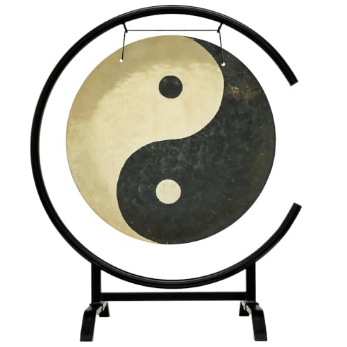 20" to 26" Taoist Breeze Gongs on Stands - Includes Gong, Stand, & Mallet/Yin & Yang/Perfect for Meditation & Sound Healing - size: 22" on Seaside C-Stand