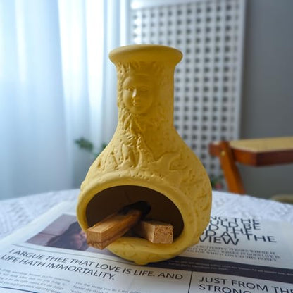 Yellow Mini Chiminea Palo Santo Holder, Handmade Ash Catcher Smudge Bowl - color: Sun Face Palo Santo Holder-yellow