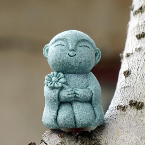OwMell Japanese Jizo Monk Buddha Statue Figurine Aquarium Garden Decor - color: Flower Stone