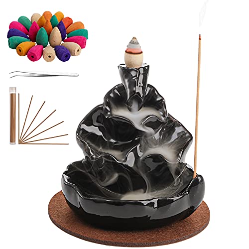 Kingrol Complete Backflow Incense Set: 1 Ceramic Cone Burner, Mat, Tweezer + 60 Sticks & 100 Backflow Cones for Zen Home Decor, Yoga, Meditation, Daily Relaxation