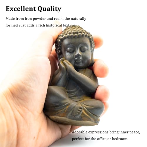 Buddha Statue for Home Decor, Zen Sculpture for Indoor, Small Natural Rust Meditating Buddha Statue for Home Feng Shui Decor (Natural Rust-Sleep) - style: Natural rust-sleep