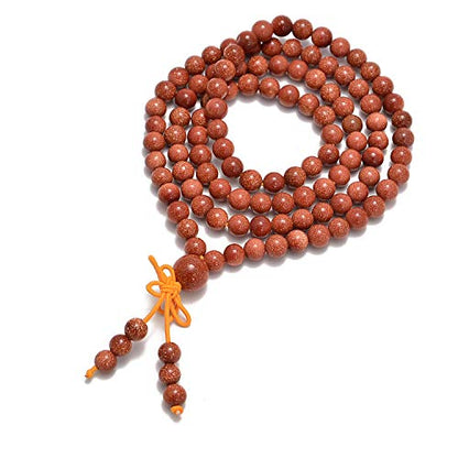 AD Beads 6mm Natural Healing Gemstones Buddhist 108 Prayer Mala Stretchy Bracelet Necklace - color: Golden Sand