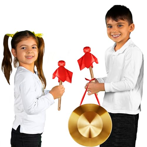 12.6 Inch Gong Percussion Instrument with Wooden Mallet and Red Hanging Ribbon Chinese Brass Gong for Home Office Celebration
