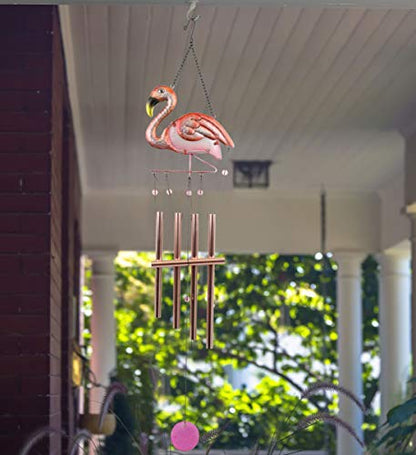 CoTa Global Rose Gold Flamingo Hanging Sea Glass Wind Chime 34.65 Inch, Nautical Glass Windchime Outdoor Decor for a Harmonic Porch, Patio & Garden, Unique Beach Art Indoor Wind Chime Window Mobile
