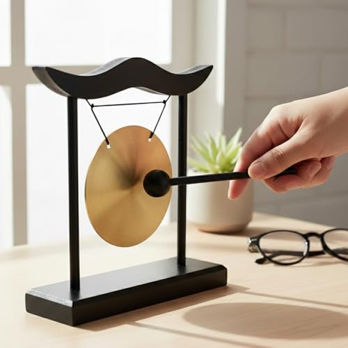 Zen Table Gong, Desktop Meditation Gong with Wooden Stand and Mallet, 9 Inch Height - 1 Count