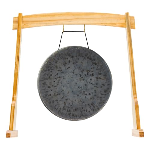 14" Gongs on East 14th Street Stand - Includes Gong, Stand, & Mallet/Versatile, Natural Wood/Extra Hooks for Four Zaphir or Koshi Chimes/Perfect for Office or Studio - size: 14" Chau Gong