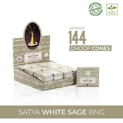 Satya Sai Baba White Sage Original Earth Marked Natural Masala Incense 144 Dhoop Cones in Pack of 12 Boxes | Best for Prayer, Meditation and Relaxation