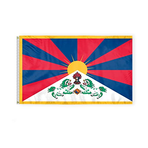 AGAS Tibet Flag 3x5 ft Double Stitched Hem 100% Polyester Metal Grommets Indoor Tibetian Flag - color: 3x5 ft Polyester Flag