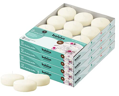 BOLSIUS 3 Inch Ivory Floating Candles - 48 Count Unscented - Premium European Quality - Imbue Breathtaking Ambiance for Romantic Wedding Centerpieces, Decorations, Events, Pool, Holiday, and Parties - size: 3 Inch, style: 4 Pack