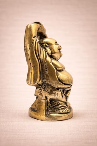 athizay Brass Laughing Buddha Idols for Home Decoration and Gifting Antique Gold Finish Lord Buddha Statues for Home and Office. (Brass Laughing Buddha Antique Gold)