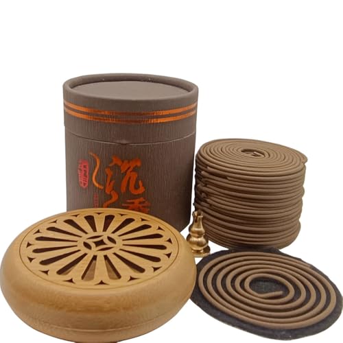 Coil Incense,Traditional spiraled,Perfect for Meditation Spaces,Living Rooms,or Any Indoor Area Where You Want to Create a Relaxing Atmosphere. (48Agarwood+Carved Bamboo Incense Burner) - color: 48agarwood+carved Bamboo Incense Burner
