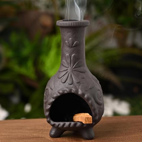MOUGIGI Elegant Handmade Black Palo Santo Holder–Incense Cone Stick Burner - color: Terracotta -Black Flower Palo Santo Holder