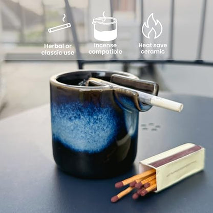 Cool & Cute Ceramic Ashtray – Deep Ash Tray with Holder