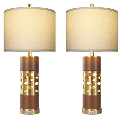 KIVDITZO Mid Century Modern Leather Table Lamps Set of 2 with Night Light