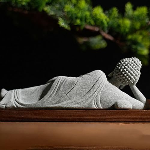 PRETYZOOM Little Reclining Buddha Ornament 3.54In Sandstone Mini Statue Indoor Zen Garden Meditation Decoration
