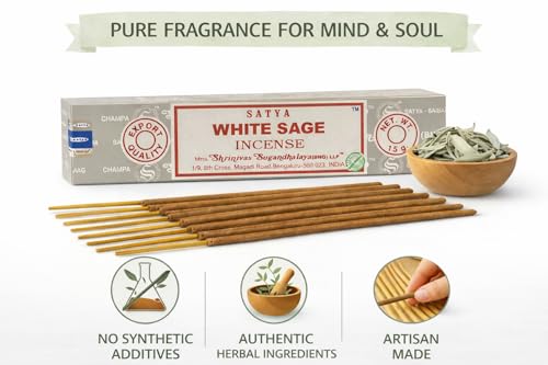 Satya White Sage Incense Sticks with Holder – 3 x 15g Natural Masala Agarbatti for Spiritual Cleansing, Relaxation & Positive Energy