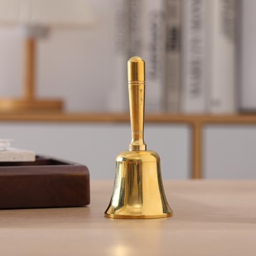 Super Loud Solid Brass Hand Call Bell Dinner Bell (S) & Super Loud Large Brass Hand Call Bell for Dinner Classroom-Bronze