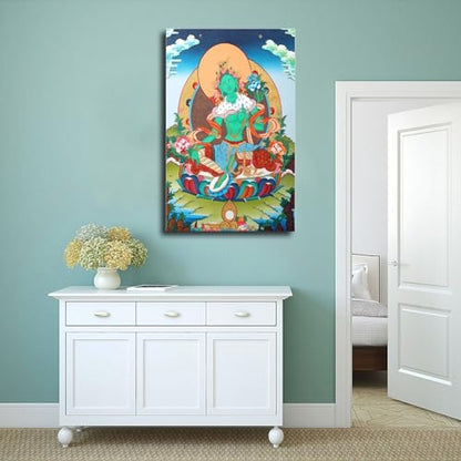 Mother Goddess Green Tara Tibetan Thangka Canvas Poster Wall Art Prints Room Aesthetic Murals Bedroom And Living Decorations Unframe 16x24inch - size: Unframe 16x24inch