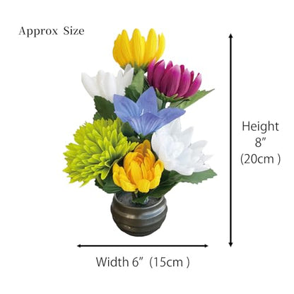 Artificial Japanese Mini Buddhist Altar Flowers, Carefully Assembled in Japan (8 Inch, Set of 1 – with Pot – NO.350-p1) - size: 8 Inch