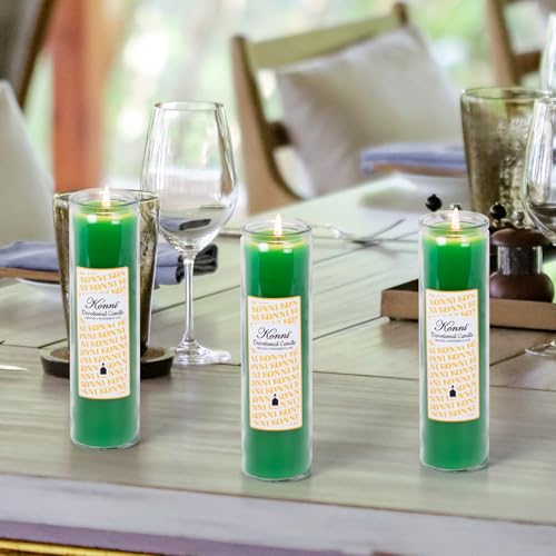 KONNI Pillar Candles in Glass Set of 3, 2x8 Inch Green Candle - color: Green