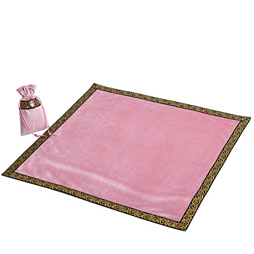 BLESSUME Wicca Square Altar Tarot Table Cloth for Reading with Card Pouch 24.4 * 24.4 inch (Pink 2) - color: Pink 2