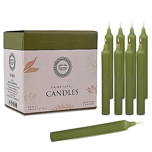 Raajsee Unscented Mini Taper Candles (Green) – 4 Inch Height × 0.5 Inch Diameter | Smokeless & Dripless | Paraffin Wax with Cotton Wicks | Long Burning (Pack of 20) - color: Green, size: 4 Inch - Pack of 40