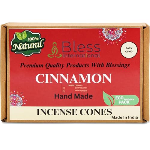 Bless International Cinnamon 100%-Natural-Incense-Cones Handmade-Hand-Dipped Organic-Chemicals-Free for-Purification-Relaxation-Positivity-Yoga-Meditation The-Best-scents (60 Count) - color: Cinnamon, size: Pack Of 60 Cones