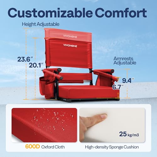VIVOHOME Adjustable High Back Stadium Seats with Back Support and Cushion - color: Red
