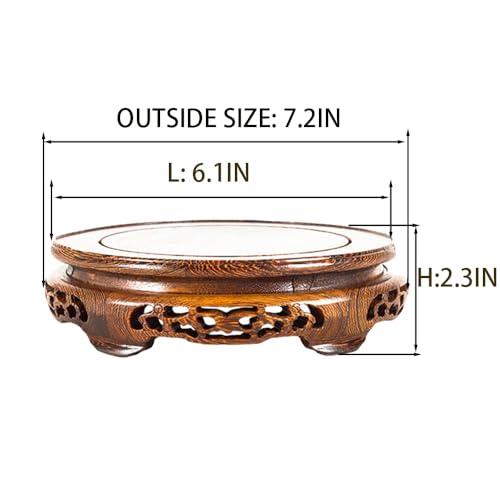 Oriental Brown Wooden Pedestal Stand Chinese Hollow Carving Stand Base - size: 5.9" L X 2.3" H
