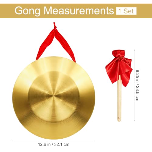 12.6 Inch Gong Instrument with Wooden Beater & Red Hanging Ribbon