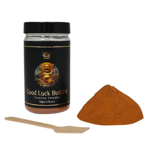 Vrinda® Golden Lucky Buddha Premium Incense Powder - 50 gm, Made in India, Symbol of Happiness, Wealth, and Contentment. This Blend is Designed to Uplift The Spirit & Attract Blessings.