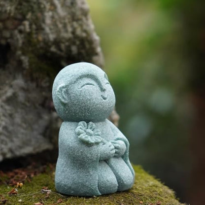 OwMell Japanese Jizo Monk Buddha Statue Figurine Aquarium Garden Decor - color: Flower Stone
