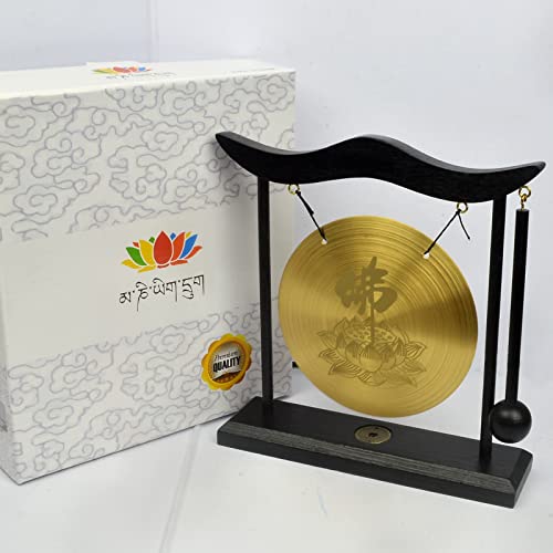Zen Brass Gong I Ching Buddhism Lotus Buddha Good Gifts Mini Gong for Desk with Mallet - color: Fh1305