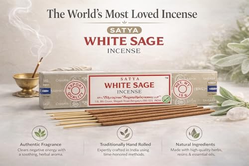 Satya White Sage Incense Sticks with Holder – 3 x 15g Natural Masala Agarbatti for Spiritual Cleansing, Relaxation & Positive Energy