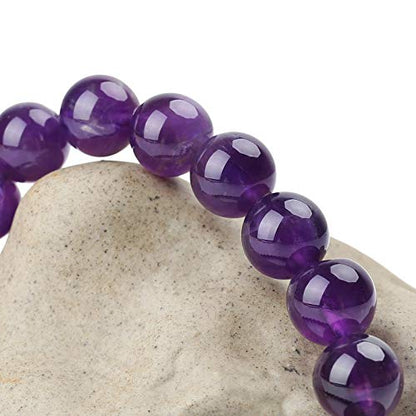BONNY BOXX Natural Stretch Healing Gemstone Bracelet, 4/6/8mm Semi Precious Stone Bracelet for Men Women, Stress Relief Crystal Jewelry - color: Amethyst, size: 8MM
