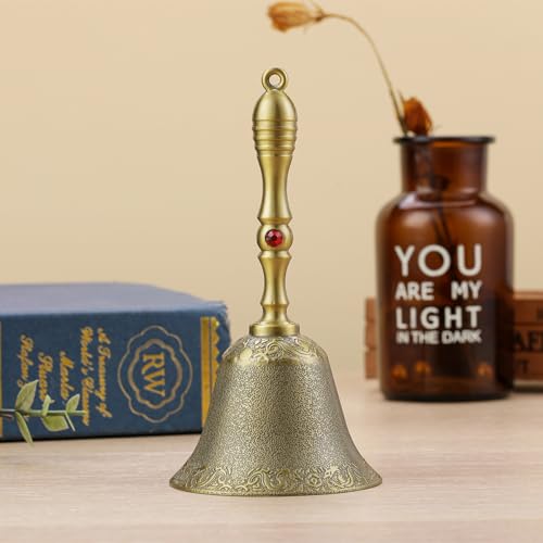 Super Loud Solid Brass Hand Call Bell Dinner Bell (S) & Super Loud Large Brass Hand Call Bell for Dinner Classroom-Bronze