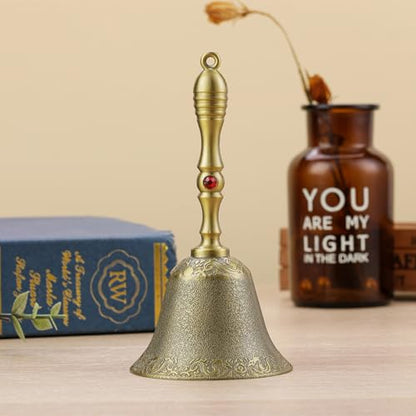 Super Loud Solid Brass Hand Call Bell Dinner Bell (S) & Super Loud Large Brass Hand Call Bell for Dinner Classroom-Bronze